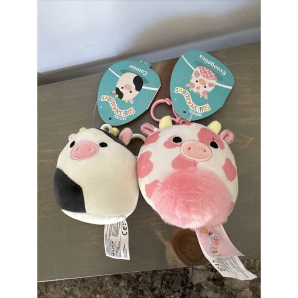 NWT Set of 2- Squishmallow Cow Clip CONNOR & Evangelica 3.5 Inch Soft Plush New - Picture 11 of 11
